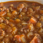 Bowl of Spicy Sausage Lentil Soup.