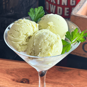 Kefir Ice Cream in a martini glass.