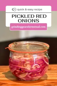 Pinterest pin for a quick and easy recipe for pickled red onions.