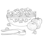 Bowl of salad with veggies and spoon beside the bowl.