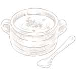Bowl of soup with spoon beside the bowl.