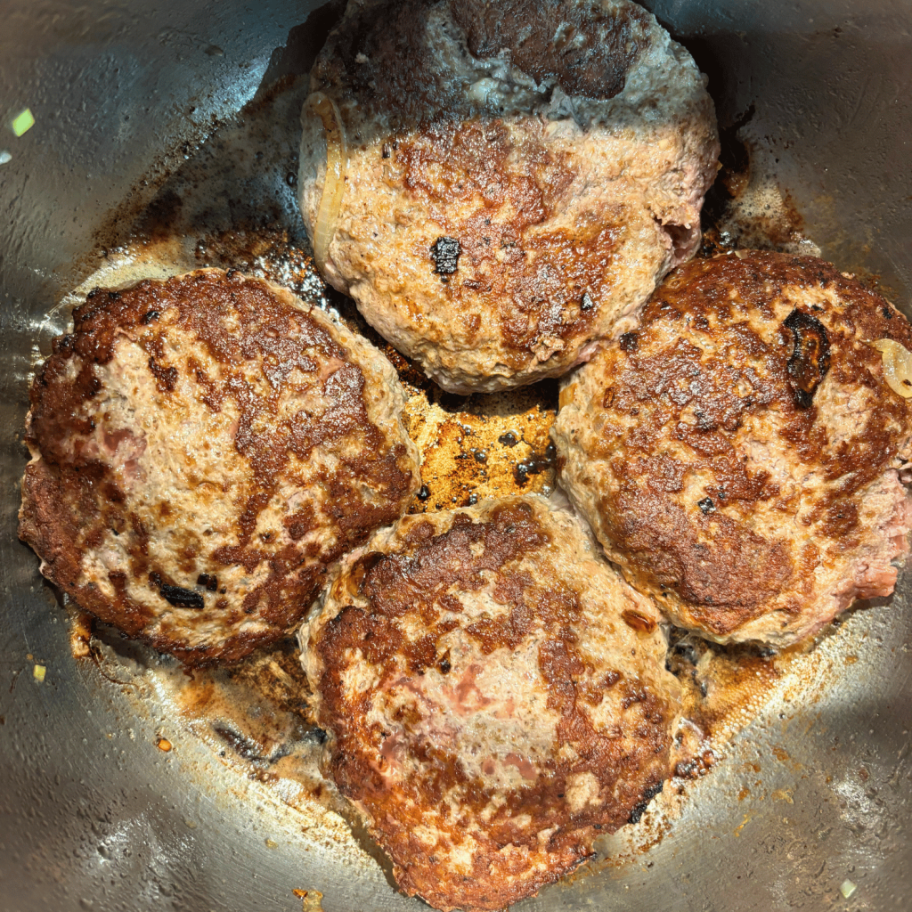 Brown beef patties in the Instant Pot.