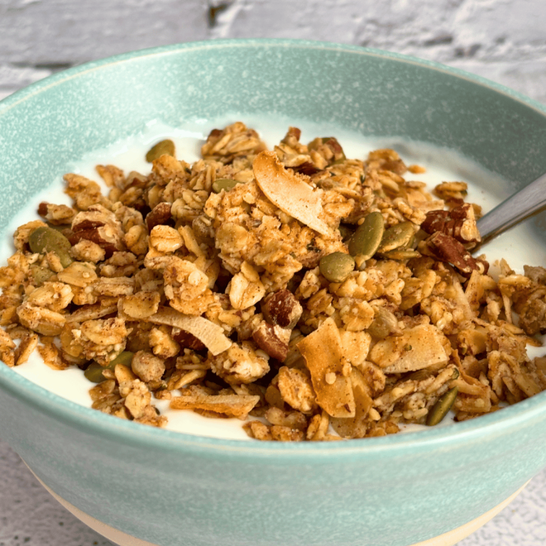 Sourdough Discard Granola on homemade yogurt