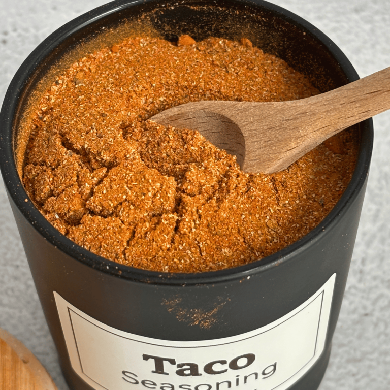 Jar of homemade taco seasoning mix.