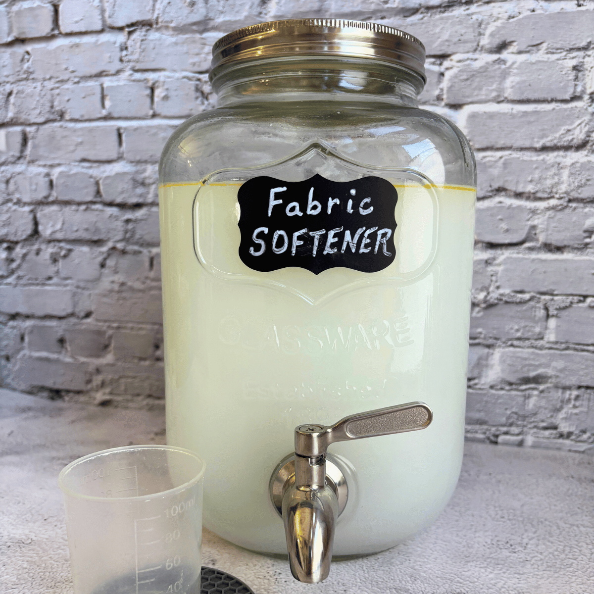 One gallon jar of homemade laundry fabric softener
