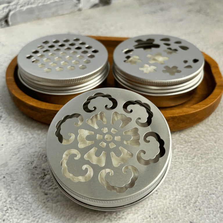 DIY Deodorizing Disks on a wooden platter.