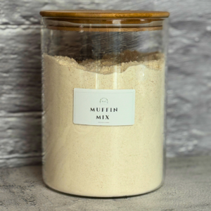 Homemade Muffin Mix in a glass jar.