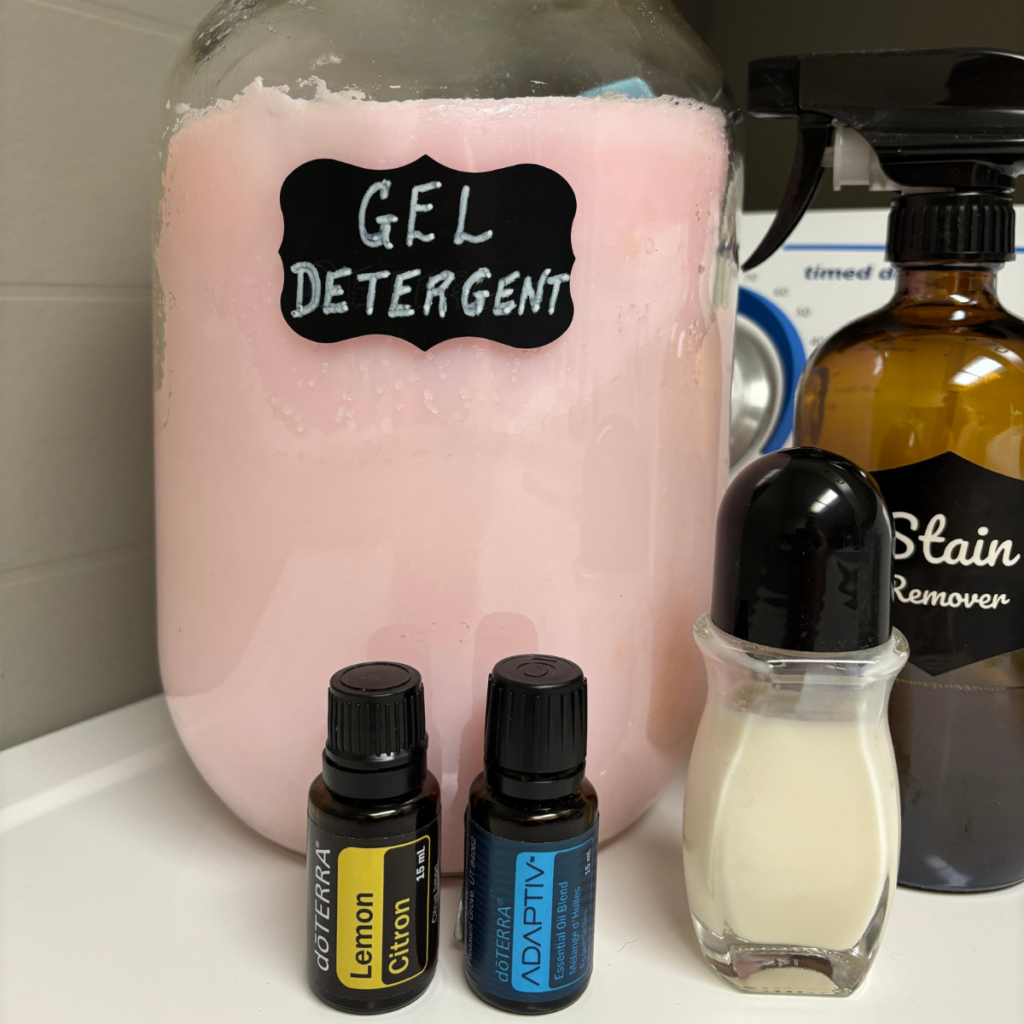 Laundry gel detergent in a one gallon glass jar